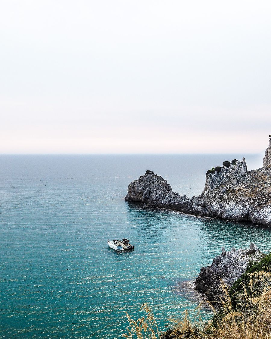 The Amalfi coastline dropping steeply into the sea